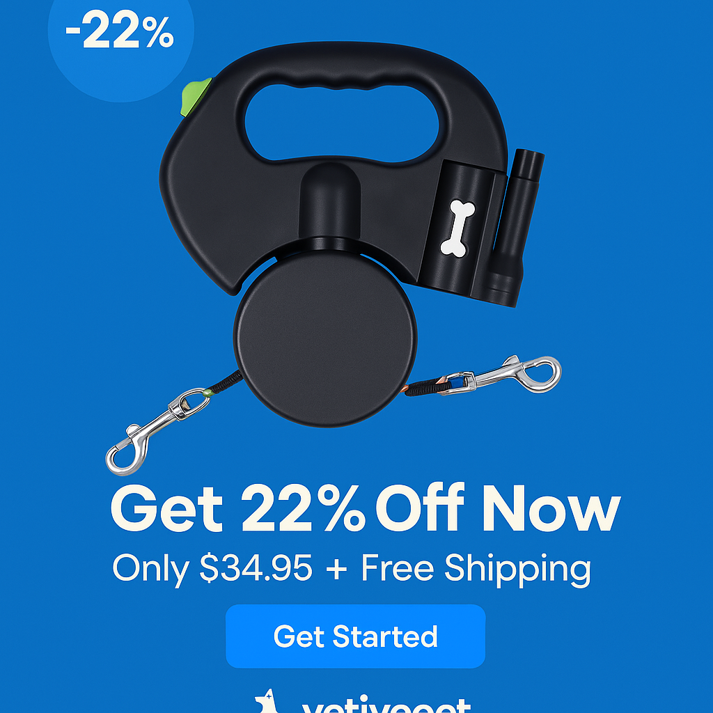 Double Retractable Pet Leash with Flashlight & Built-In Bag Holder