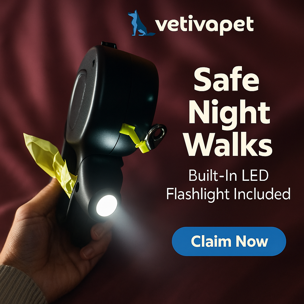 Double Retractable Pet Leash with Flashlight & Built-In Bag Holder