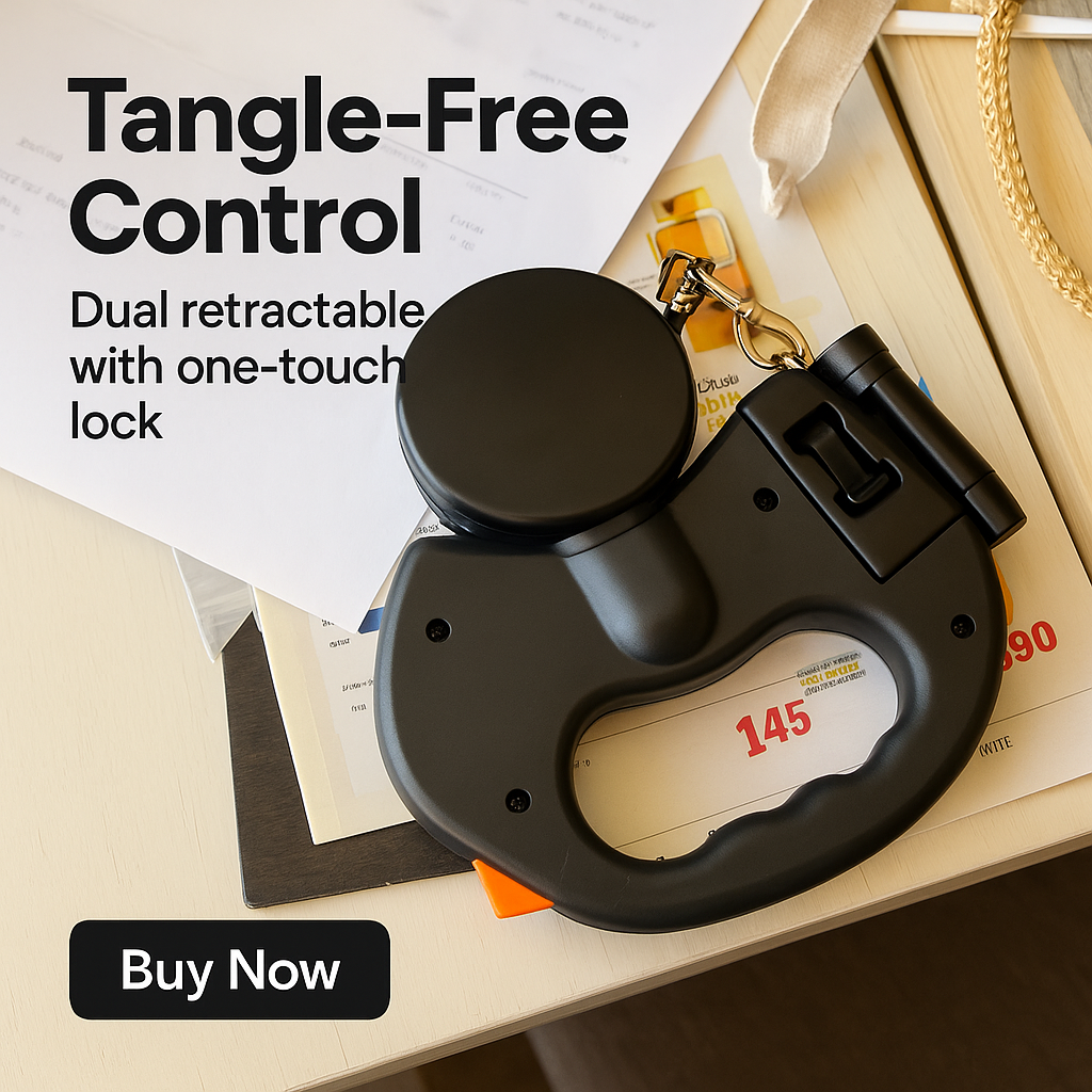 Double Retractable Pet Leash with Flashlight & Built-In Bag Holder